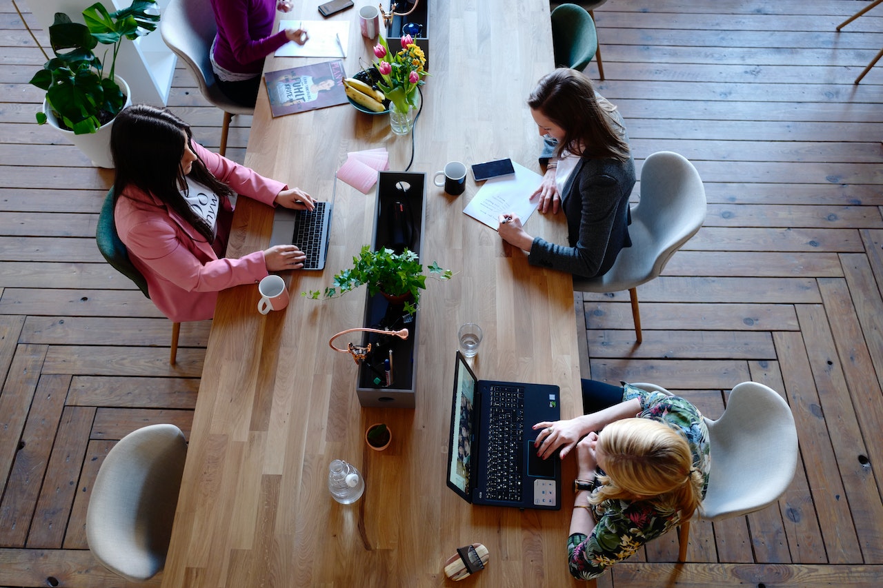 Women sitting at a table with computers