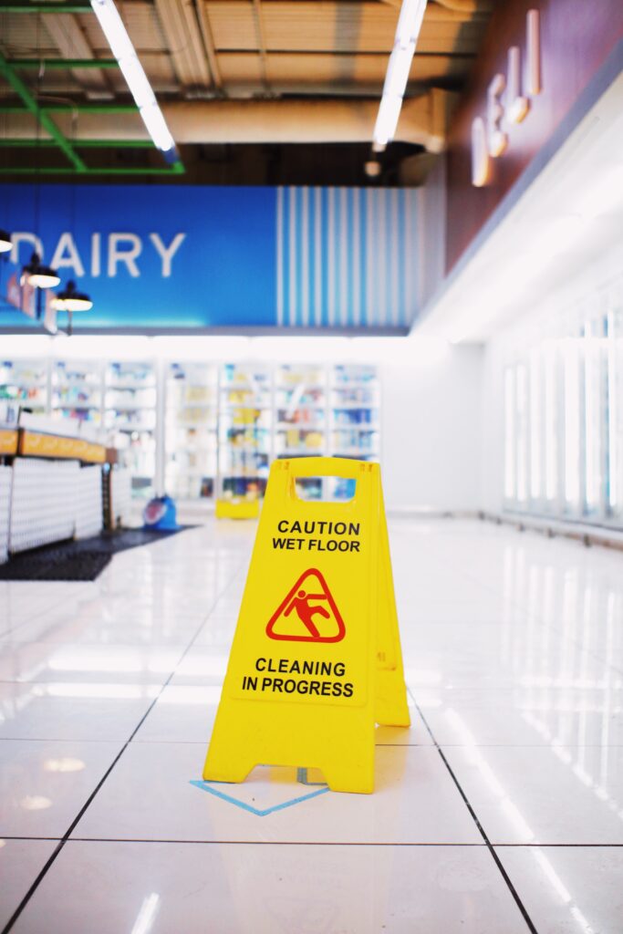 wet caution sign on store floor