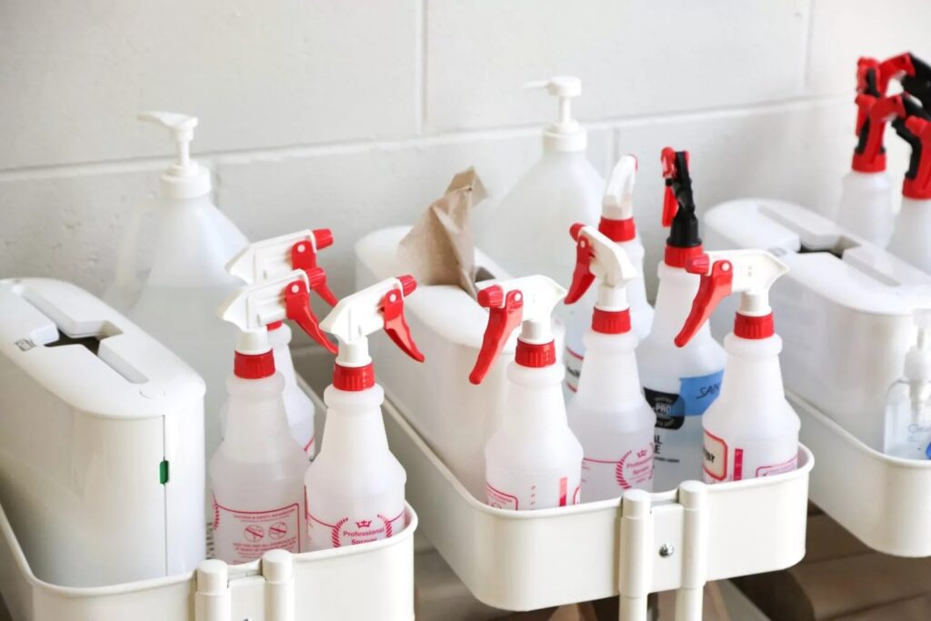 cleaning agents in spray bottles