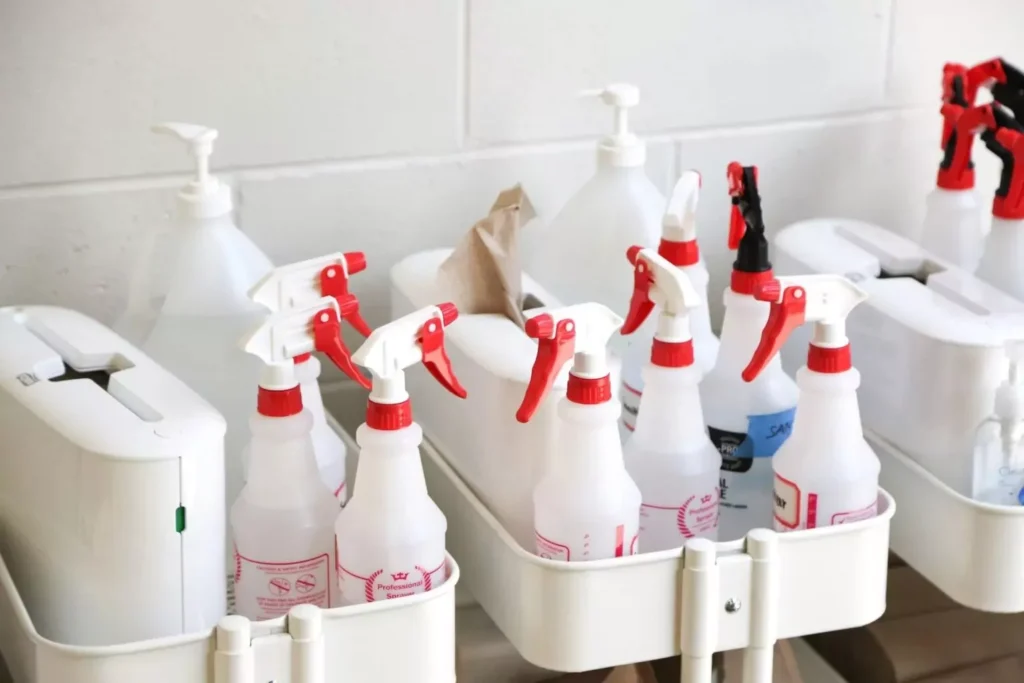 Spray bottle cleaners in totes