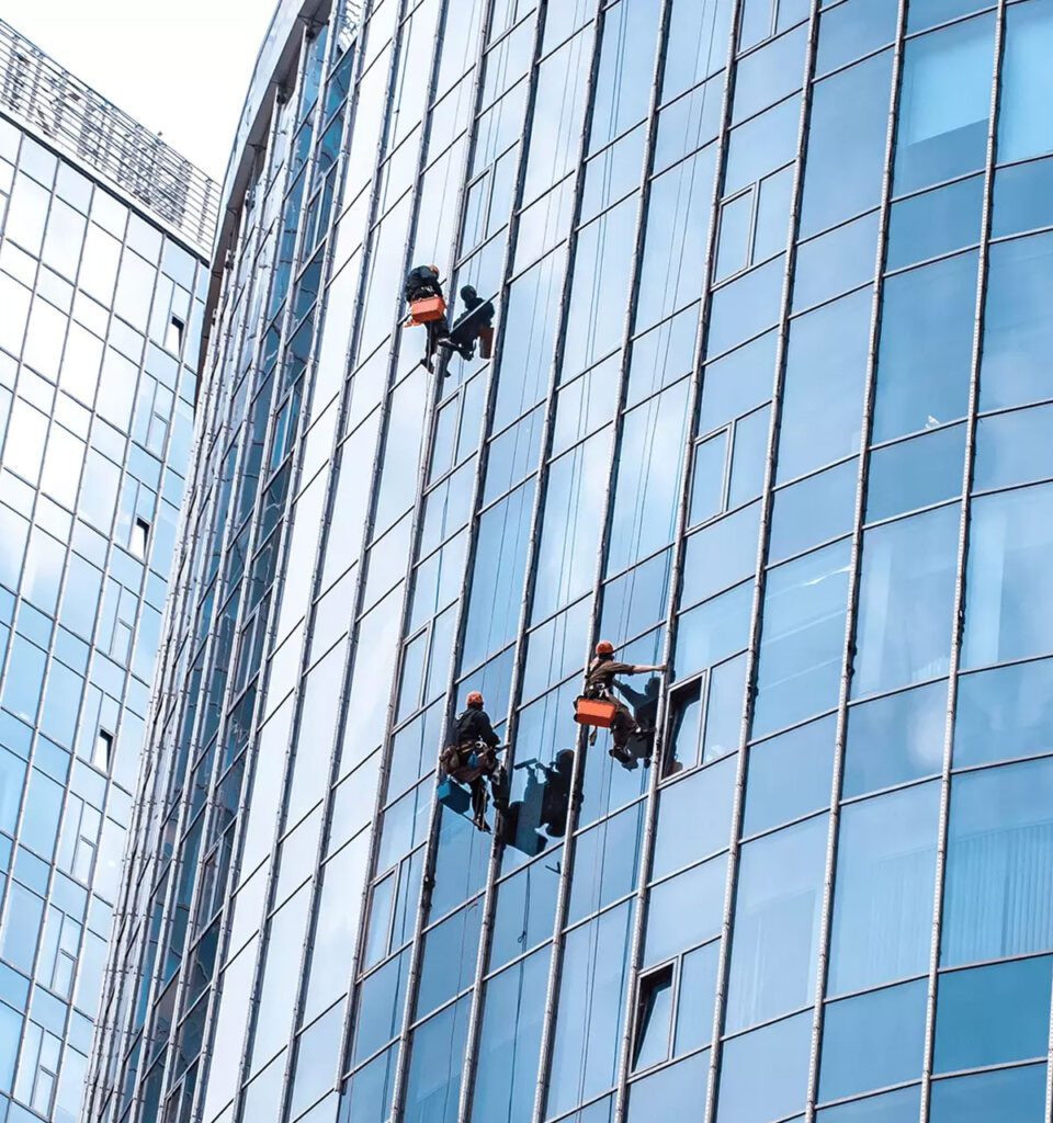 Window washers cleaning the exterior glass of a Seattle building